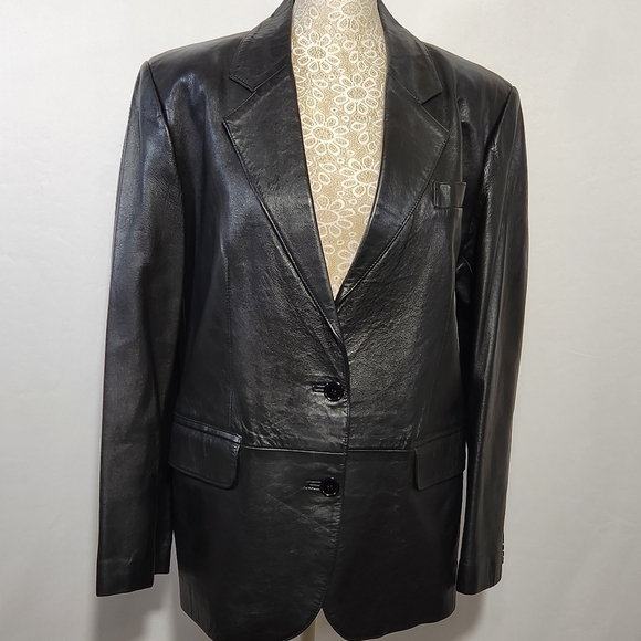 Saddlery Jacket Leather Black Women's Button Front Pockets Notch Collar Size 12 - Picture 1 of 16